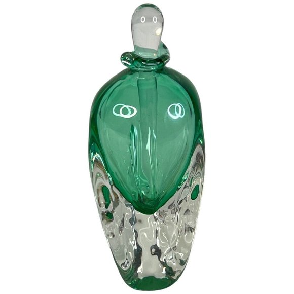 Hand Blown Green And Clear Perfume Bottle With Stopper Art Glass 6 IN Winfisky ? - Picture 6 of 9